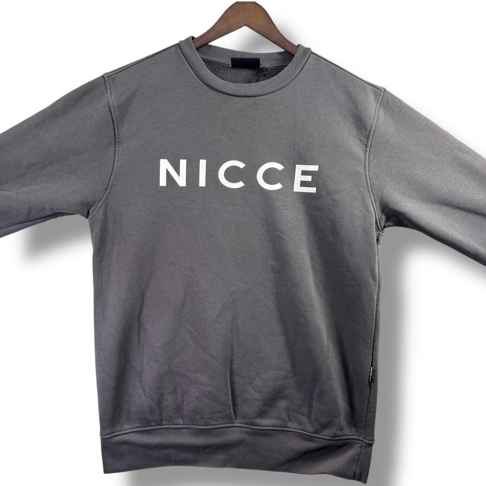 NICCE London Mens Gray Graphic Logo Fleece Pullover Sweatshirt Size Medium M